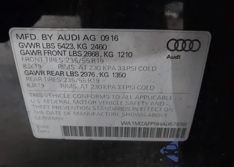 2017 Audi Q5 2.0T Premium from USA, damaged, VIN WA1M2AFP9HA057898